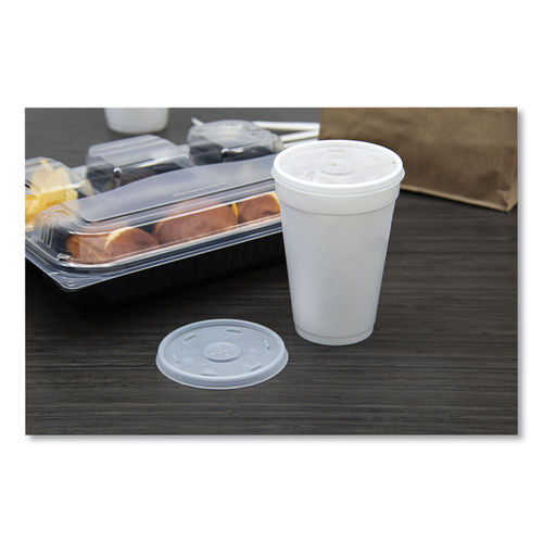 Choice 12 oz. White Poly Paper Cold Cup and Flat Straw Slot Lid - 100/Pack