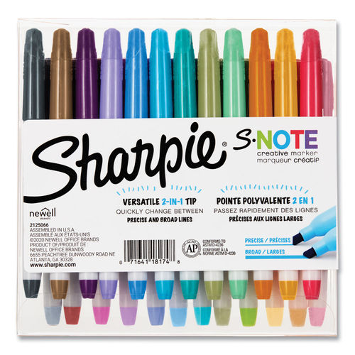 Sharpie S-Note Creative Markers Assorted Colors, Chisel Tip, 6