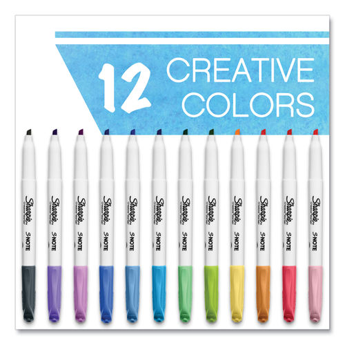 SHARPIE S-Note Creative Markers, Highlighters, Assorted Colors, Chisel Tip,  12 Count