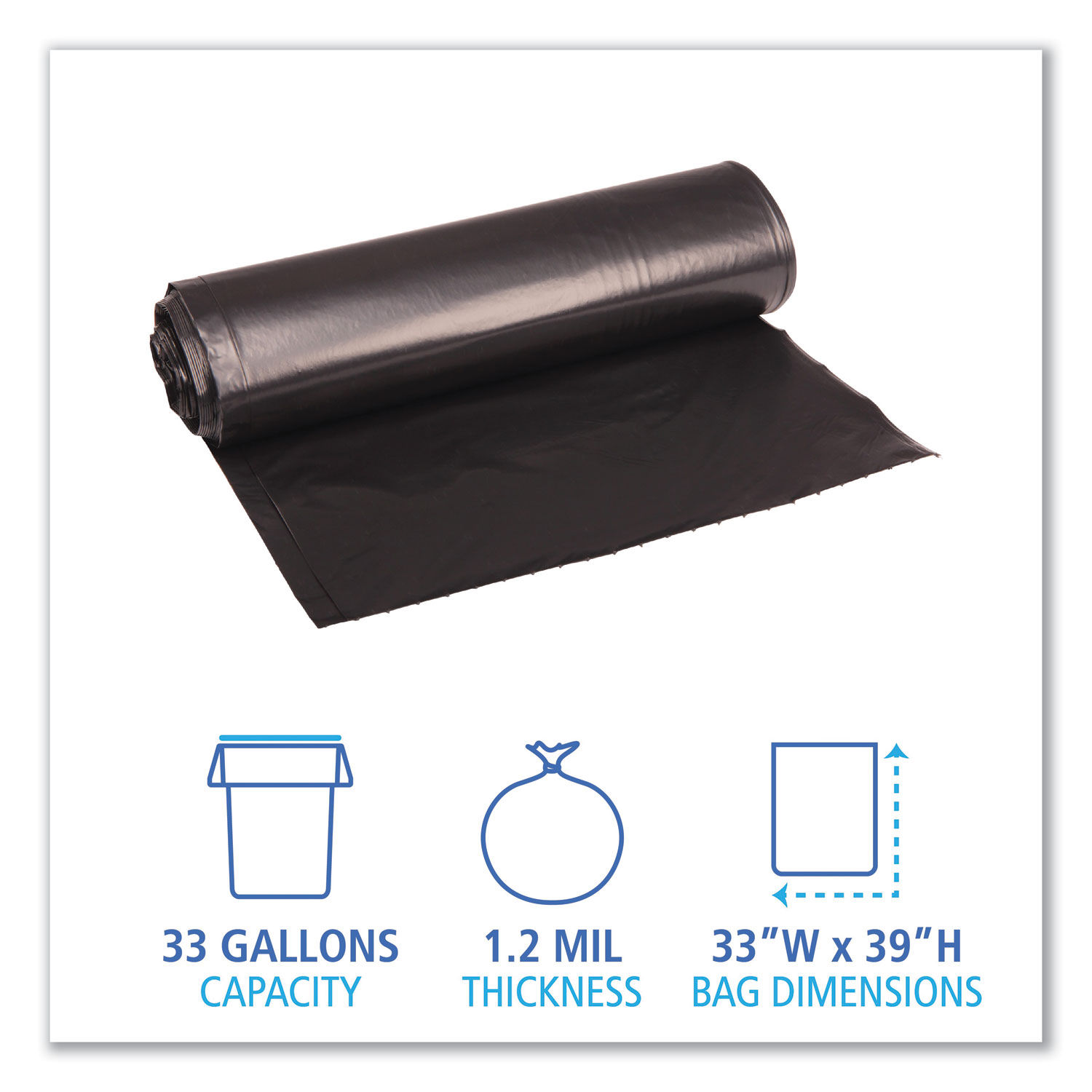 40 Gallon 1.2mil Black Trash Can Liners, 100-Count - Low Wholesale