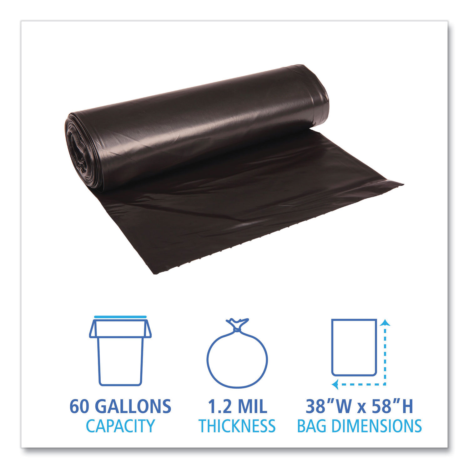 Nature Saver Black Low-density Recycled Can Liners - Extra Large Size - 60  gal Capacity - 38 Width x 58 Length - 1.25 mil (32 Micron) Thickness -  Low Density - Black - Plastic - 100/Carton - Cleaning Supplies - Recycled