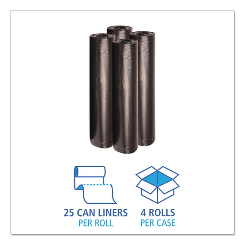 Nature Saver Black Low-density Recycled Can Liners - Extra Large Size - 60  gal Capacity - 38 Width x 58 Length - 1.25 mil (32 Micron) Thickness -  Low Density - Black - Plastic - 100/Carton - Cleaning Supplies - Recycled