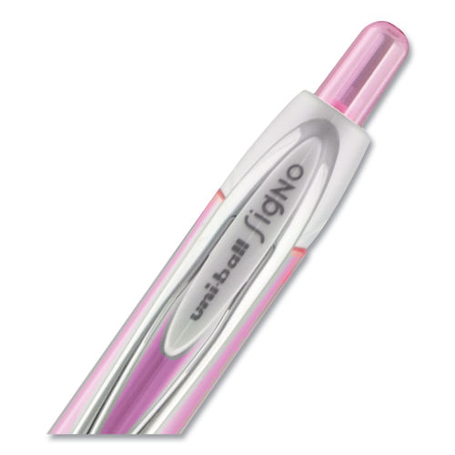 uniball Signo 207 City of Hope Edition Gel Pen, Retractable, Bold 1 mm,  Black Ink, Translucent Pink/Translucent White Barrel, Dozen