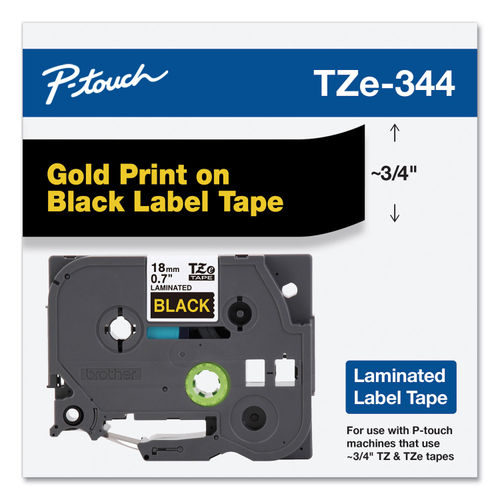 Brother TZe 344 Gold On Black Tape 0.75 x 26.2 - Office Depot