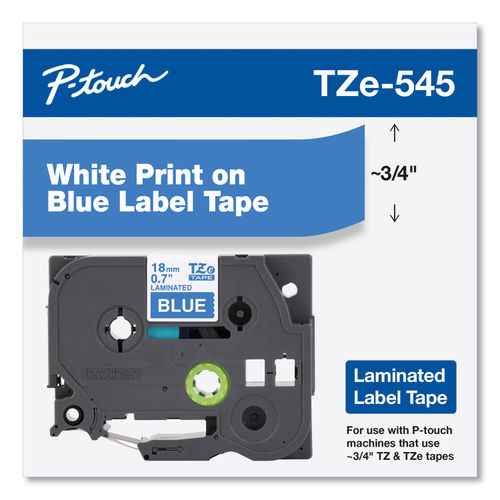 Tze Standard Adhesive Laminated Labeling Tape, 0.7 X 26.2 Ft, White On Blue