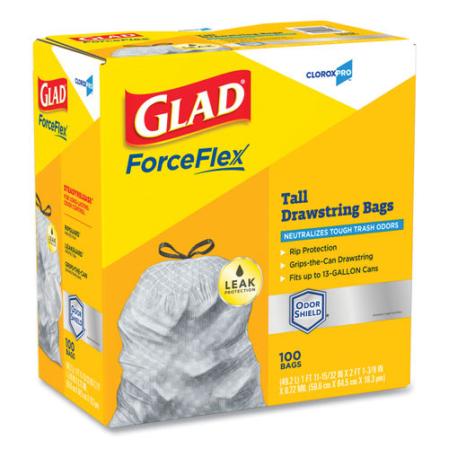 Glad ForceFlex Tall Kitchen Drawstring Trash Bags 13 Gallon Grey Box Of 100  - Office Depot