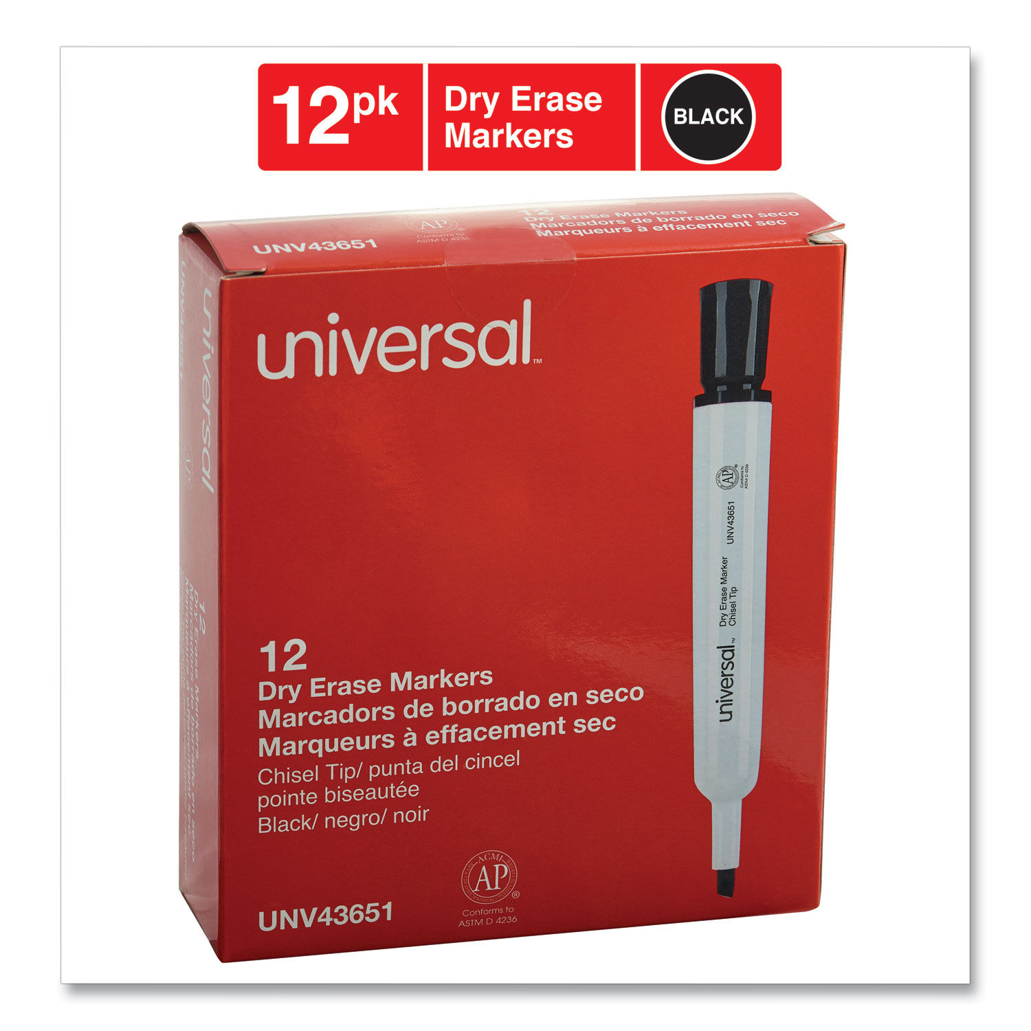 UNV43651 Black Dry Erase Markers by Universal