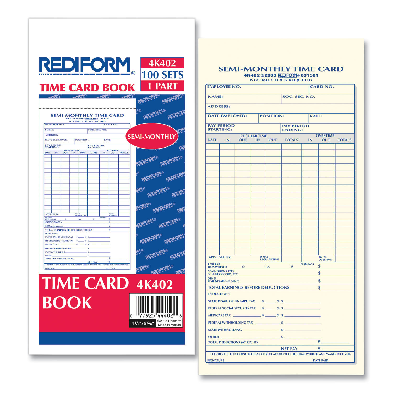 SemiMonthly Employee Time Cards by Rediform® RED4K402