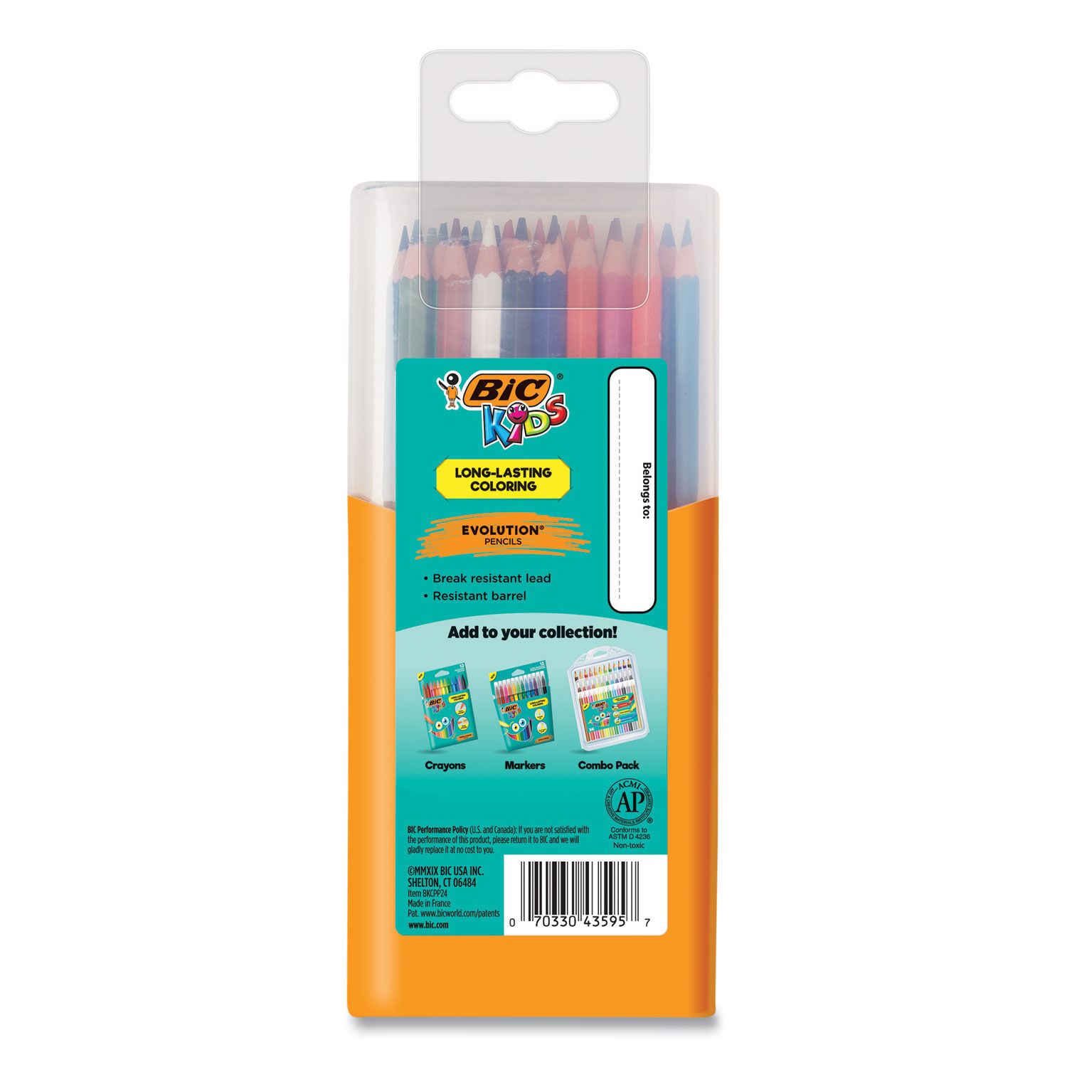 Bic Kids Coloring Combo Pack in Durable Case 12 Each Colored Pencils Crayons Markers