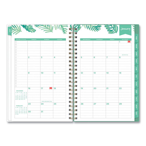 Day Designer Palms Weekly/Monthly Planner, Palms Artwork, 8 x 5,  Green/White Cover, 12-Month (Jan to Dec): 2024