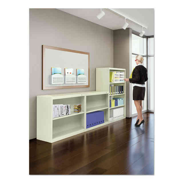 Metal Bookcase, Six-Shelf, 34.5w x 13.5h x 78h, Putty Metal Bookcase, Six-Shelf, 34.5w x 13.5h x 78h, Putty