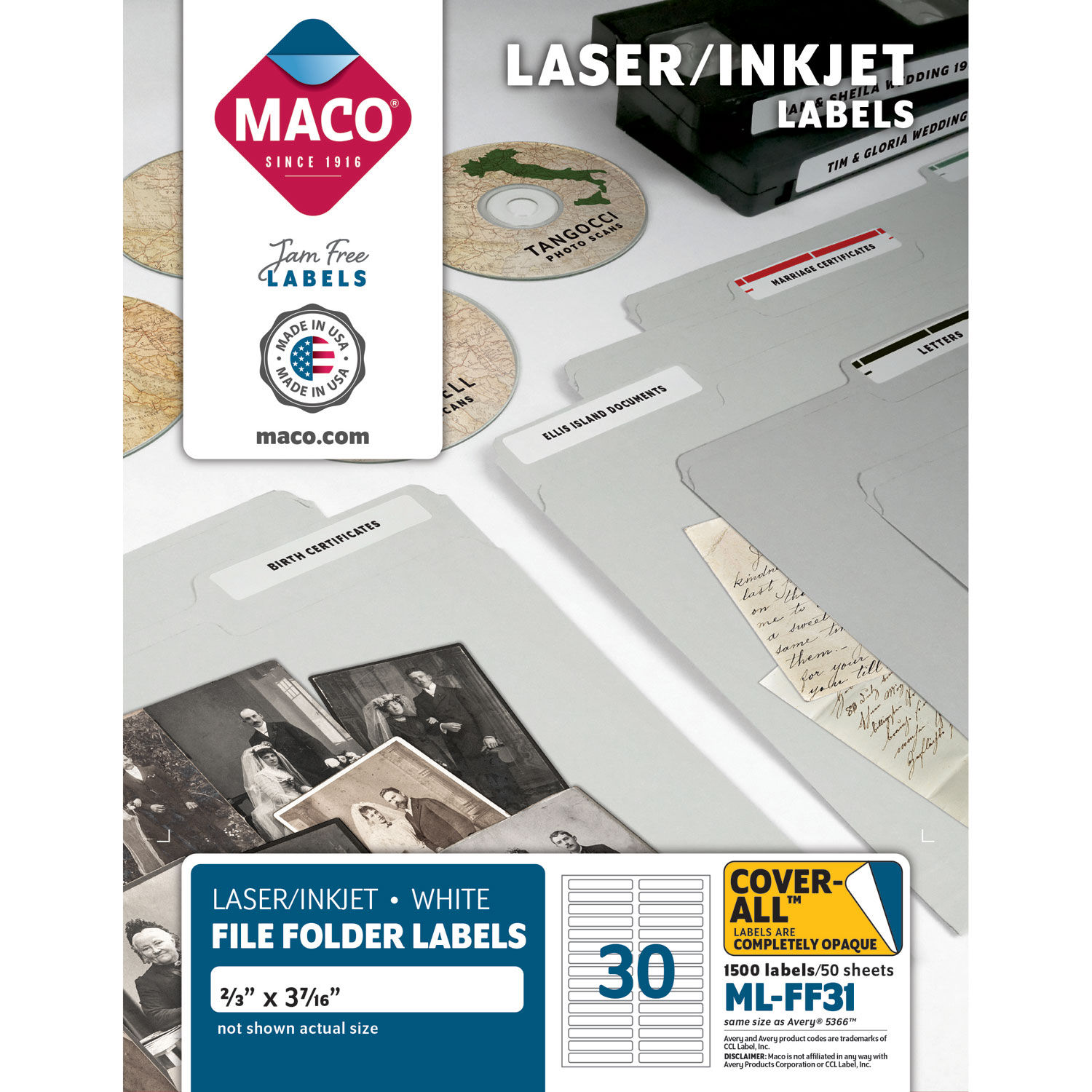 Cover-All Opaque File Folder Labels by MACO® MACMLFF31 