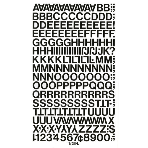 Chartpak Press-On Vinyl Letters & Numbers, Self Adhesive, Black, 1