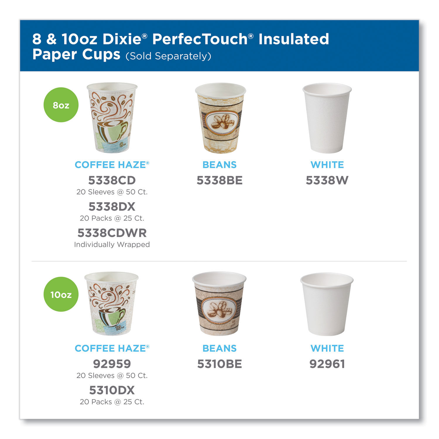 DIXIE PerfecTouch Multicolor 10 oz. Disposable Paper Cups and Lids