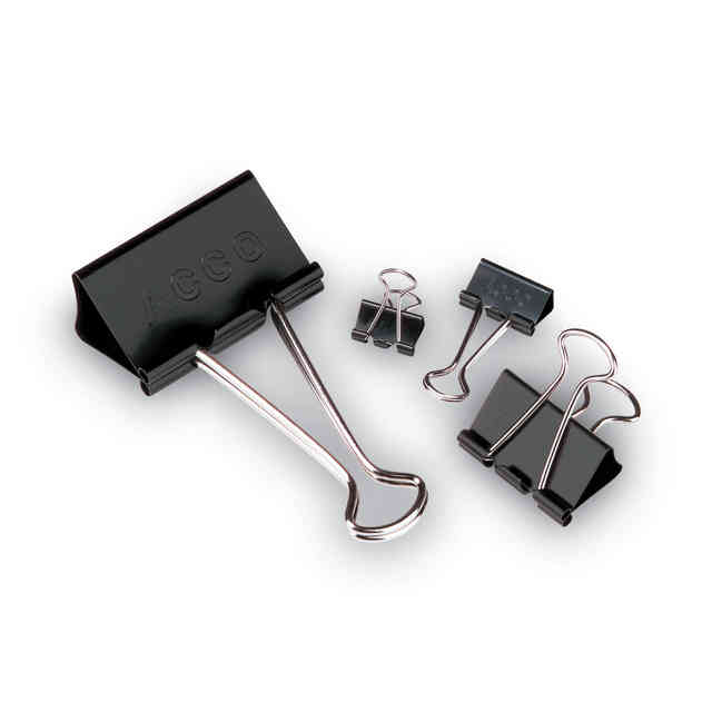 Binder Clips, Large, 1 Capacity, Black/Silver, 12 Per Box, 10