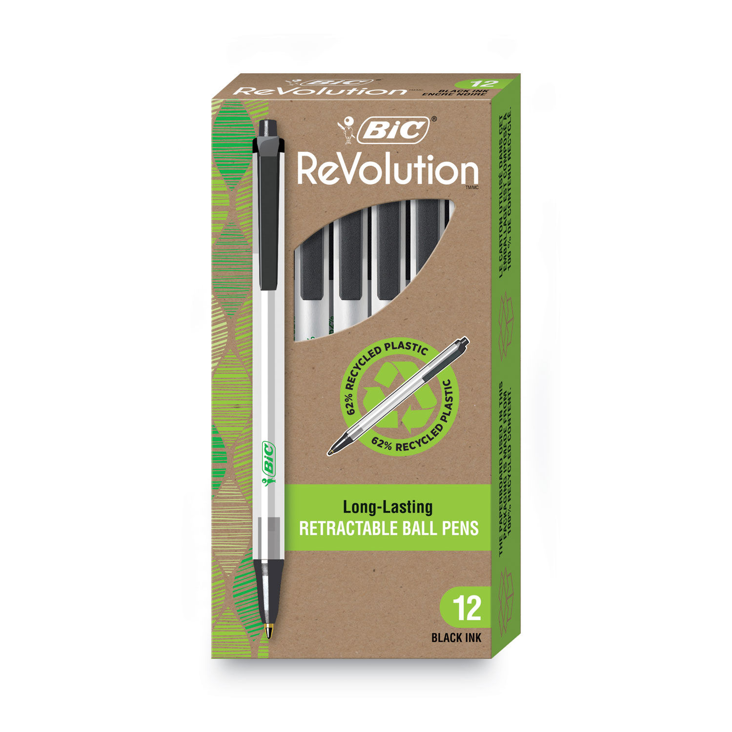 Bic ReVolution Ball Pens, Retractable, Black Ink - 4 ball pens
