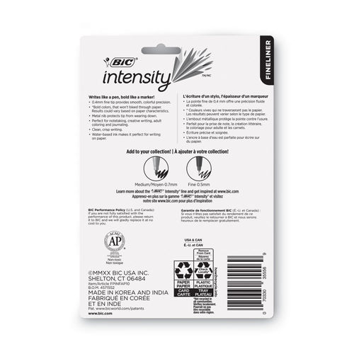 BIC Intensity Porous Point Pen - Fine Pen Point - 0.4 mm Pen Point Size -  Assorted Water Based Ink - Metal Tip - 10 Pack