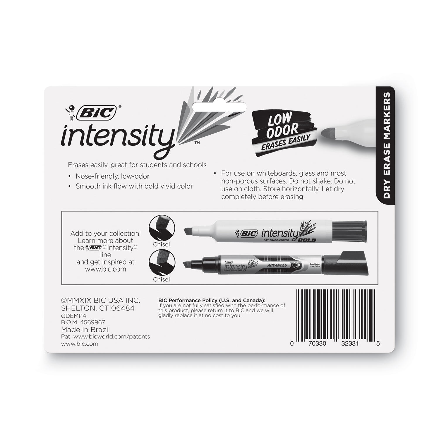  BICGELITP241AST  BIC Intensity Advanced Dry Erase Marker - Tank  Style - Chisel Tip - Assorted Colours - 24 Count