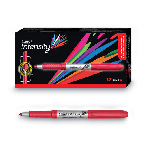 Bic Intensity Permanent Marker, Fine Bullet Tip, Rambunctious Red, Dozen (BICGPM11RD)