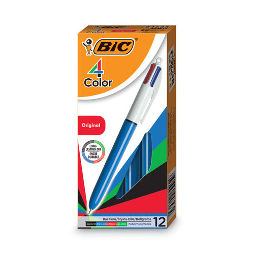 BIC 4-Colour Ballpoint Retractable Pen, Assorted Colours, Medium Tip, 3/PK