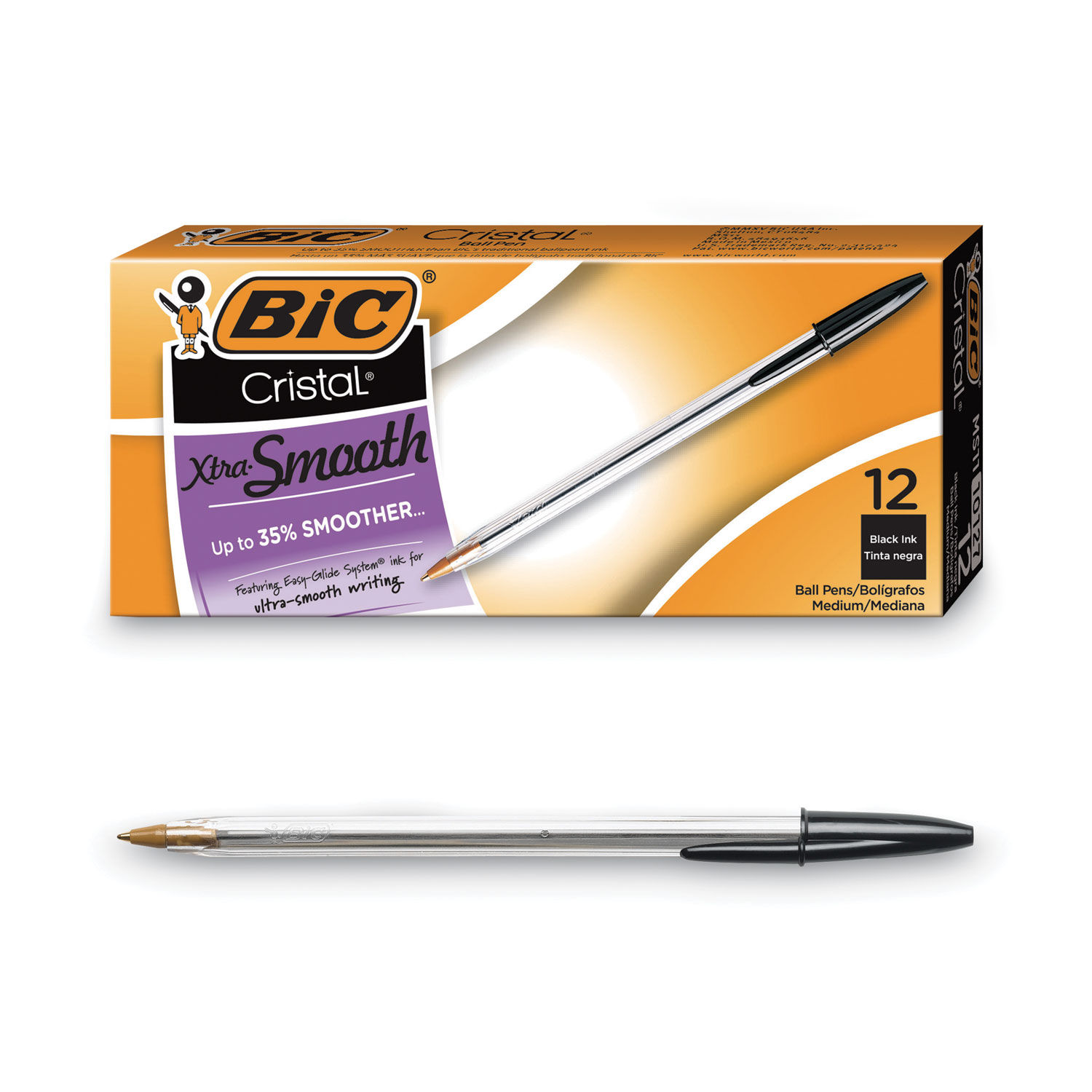 BIC Cristal Ballpoint Pens Medium Point 1.0 mm Clear Barrel Black Ink Pack  Of 12 - Office Depot