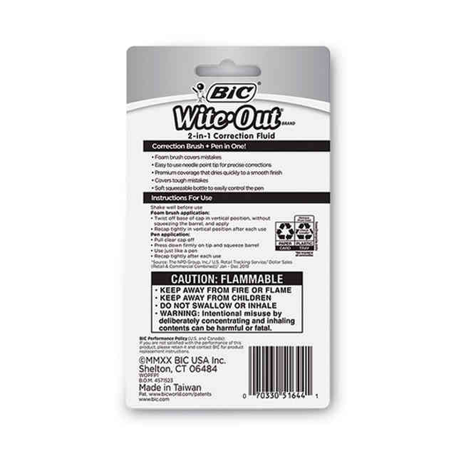 BIC Wite-Out Brand Extra Coverage Correction Fluid, 20 ml, White, 12-Count