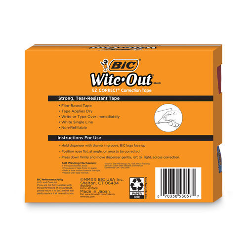 Wite-Out EZ Correct Correction Tape, Non-Refillable, 1/6 x 472, 18/Pack, Bic