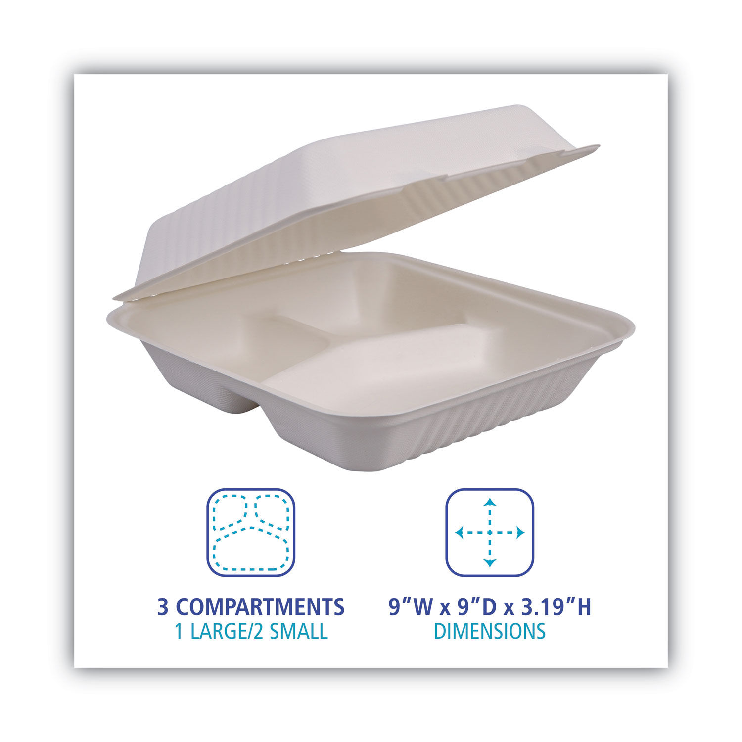 Heavy-Weight Molded Fiber Cafeteria Trays, 3-Comp, 8 1/4 x 9 1/2