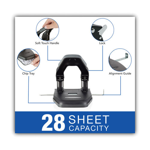Swingline 28-Sheet Comfort Handle Steel Two-Hole Punch, 1/4 Holes,  Black/Gray