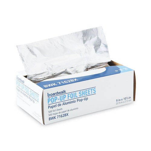 Pop-Up Aluminum Foil Wrap Sheets, 9 x 10 3/4, Silver, 500/Box, 6 Boxes/Case