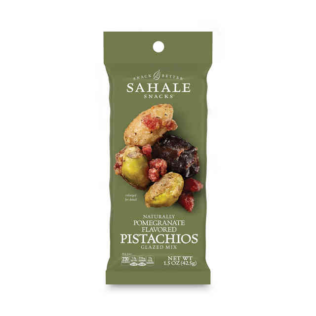 Glazed Mixes, Pomegranate Pistachio Almond, 1.5 oz Pouch, 18/Carton Glazed Mixes, Pomegranate Pistachio Almond, 1.5 oz Pouch, 18/Carton