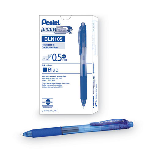  Pentel EnerGel-X Retractable Liquid Gel Pen 0.5mm Needle Tip  Blue Ink, Box of 12 (BLN105-C) : Office Products