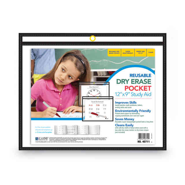 Reusable Dry Erase Pockets, 12 x 9, Black Reusable Dry Erase Pockets, 12 x 9, Black