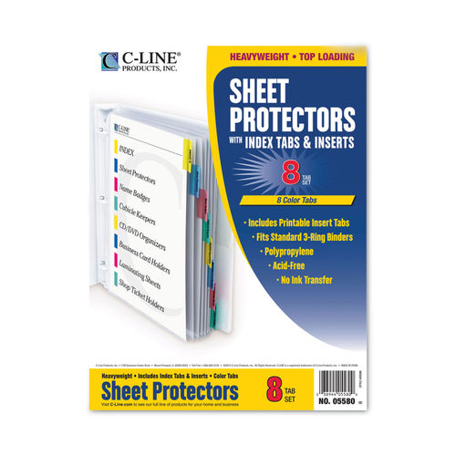 C-Line Sheet Protectors with Index Tabs Heavy Clear Tabs 2 inch 11 x 8 1/2 5/ST