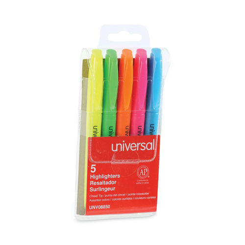 Integra Pen Style Highlighters, Assorted Fluorescent Colors- 5/Set 