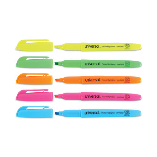 Integra Pen Style Highlighters, Assorted Fluorescent Colors- 5/Set 