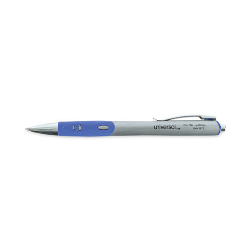 Gel Pen, Stick, Medium 0.7 mm, Blue Ink, Silver/Blue Barrel, Dozen