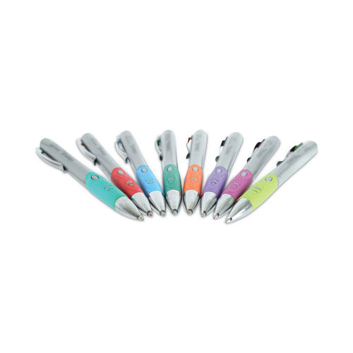 Universal Comfort Grip Retractable Gel Pen, 0.7mm, Assorted Ink, Silver Barrel, 8/Set