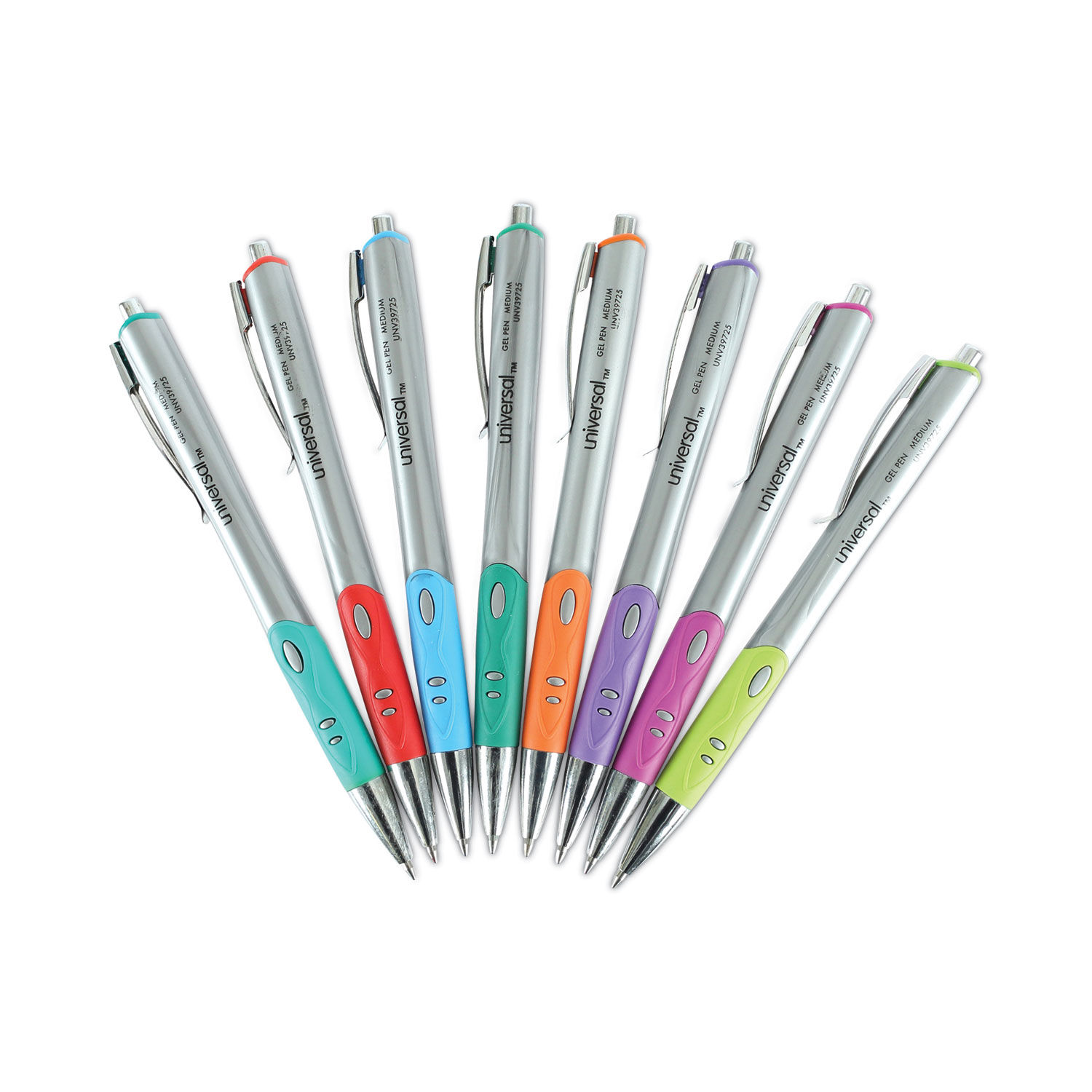 Comfort Grip Gel Pen, Retractable, Medium 0.7 mm, Assorted Ink Colors,  Silver Barrel, 8/Pack