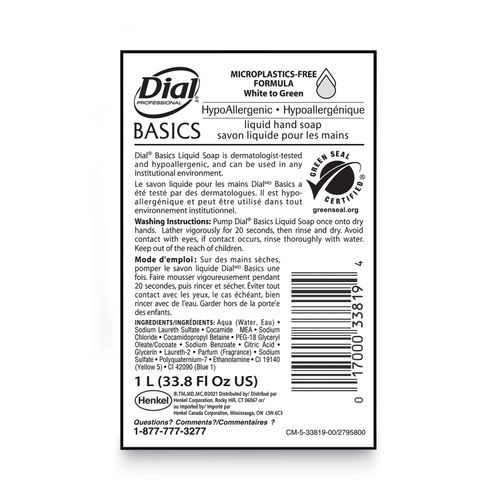 Dial Basics MP Free Liquid Hand Soap, 1 Gallon, Green, Unscented - DIA33809