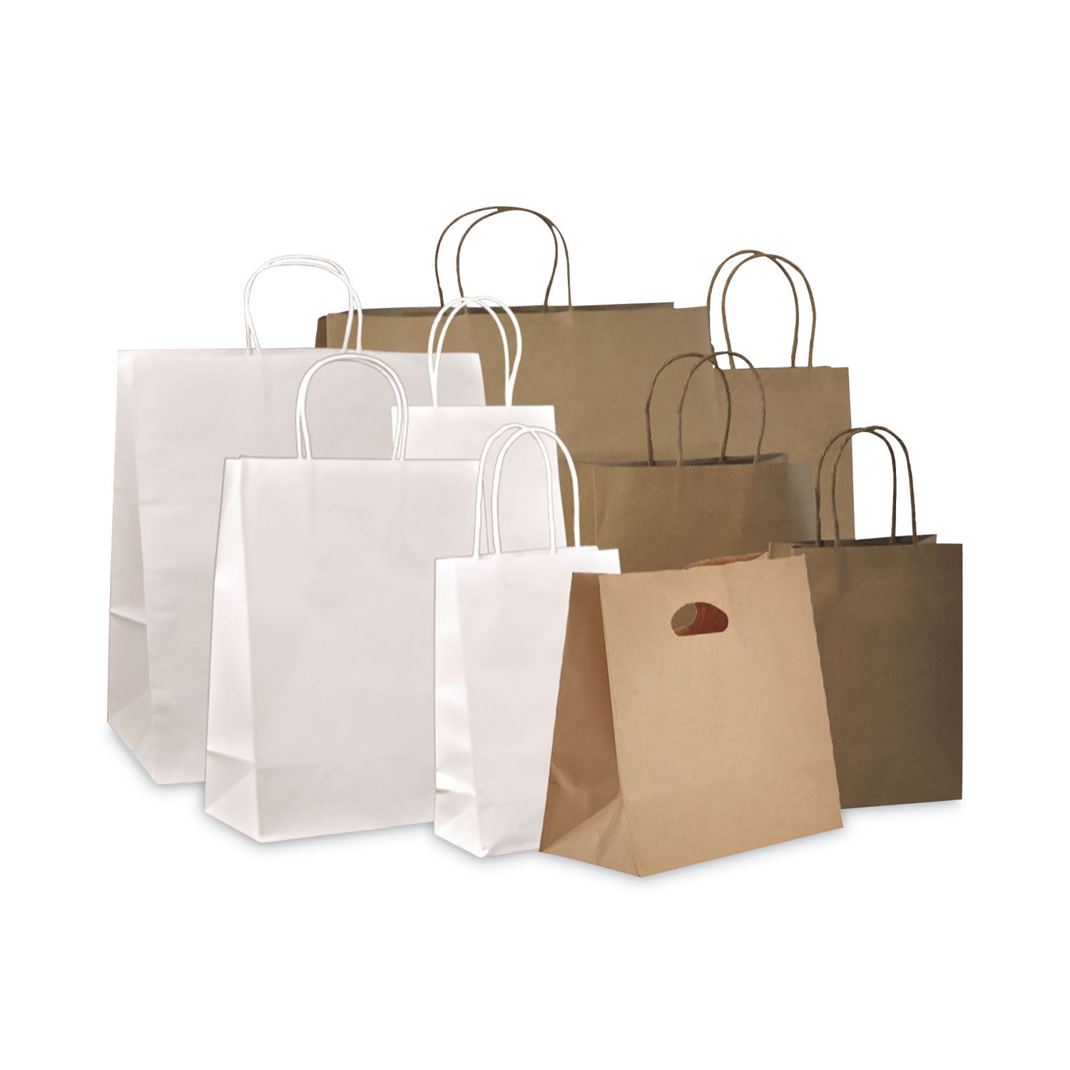 Paper Grocery Bags - 12 x 7 x 14, 1/7 Barrel, Flat Handle, Kraft