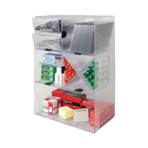 Stackable Cube Organizer, 4 Compartments, 4 Drawers, Plastic, 6 x 7.2 x 6,  Clear