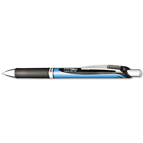 Pentel EnerGel RTX Retractable Gel Pen, Fine 0.5 mm, Black Ink, Silver/Black Barrel