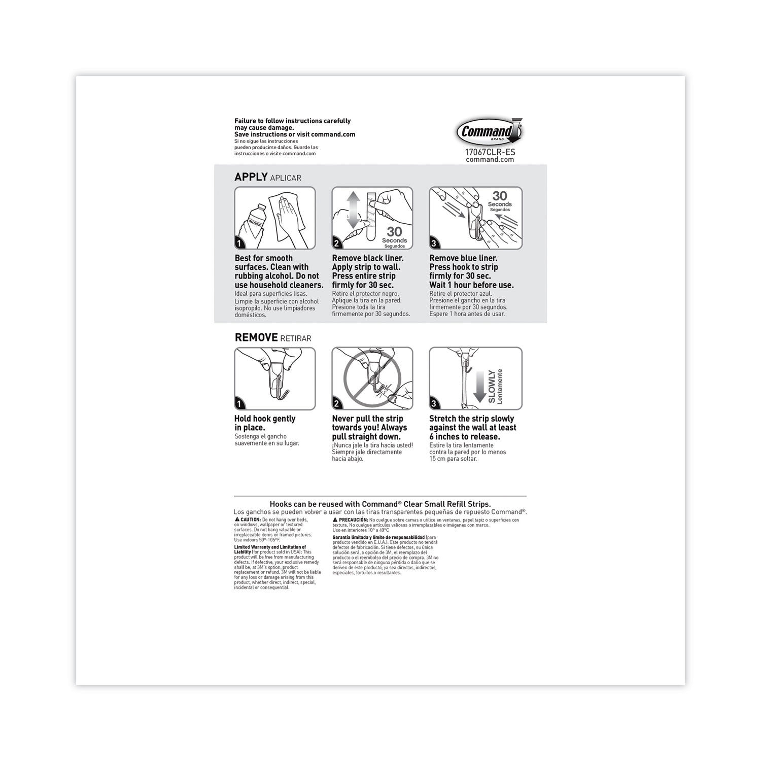 Command™ Small Wire Hooks, Clear, 15 Hooks/Pack (17067CLR-15NA