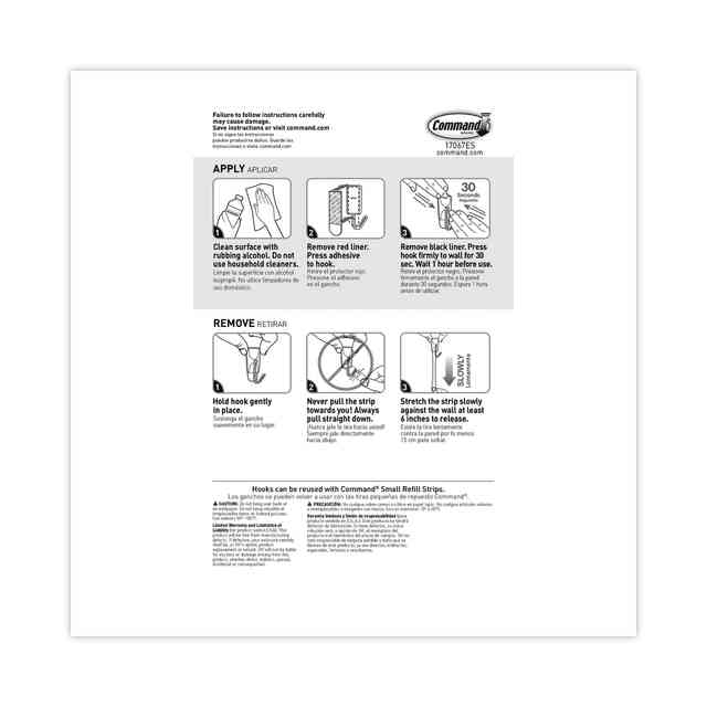Command™ Small Wire Hooks, Small, Plastic/Metal, White, 0.5 lb Capacity, 22  Hooks and 24 Strips/Pack