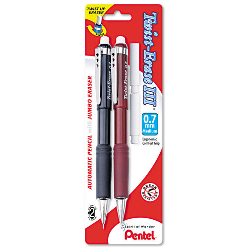 Pentel Twist Erase III Mechanical Pencils 0.7mm Assorted Barrel Colors Pack  Of 2 Pencils - Office Depot