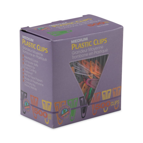 Plastic Paper Clips, Medium, Smooth, Assorted Colors, 500/Box