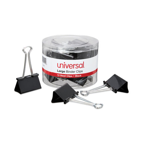 Universal Binder Clips, Large, Black, 12/Pack (UNV11112)