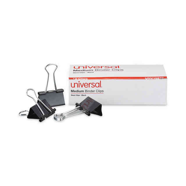  Universal Medium Binder Clips, Steel Wire, 5/8 Cap, 1-1/4  Wide, Black/Silver, 12/Pack, 36 Total : Other Products : Office Products