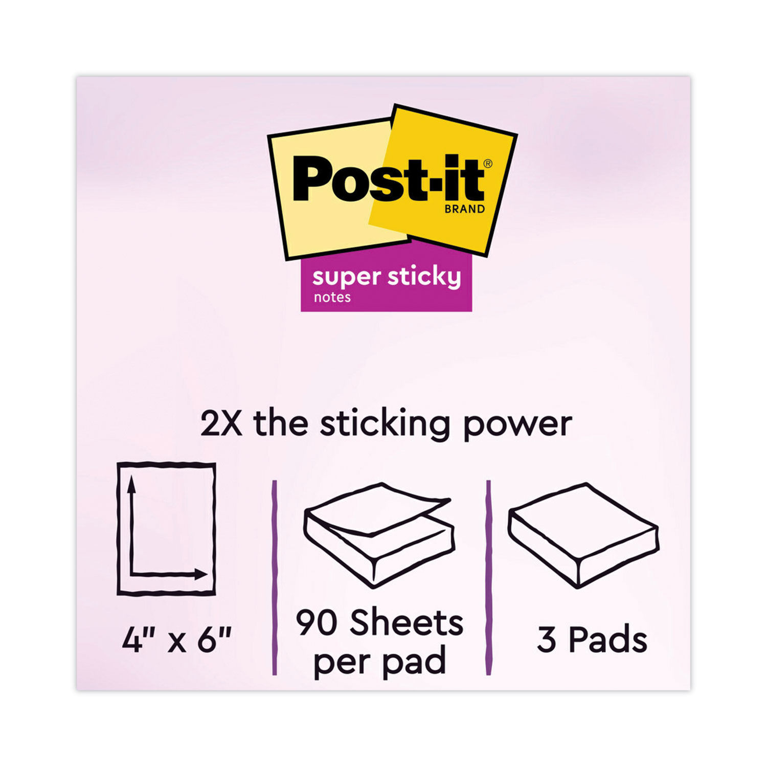 Post-it Super Sticky Notes, 3 in x 3 in, White, 90 Sheets/Pad, 5 Pads/Pack